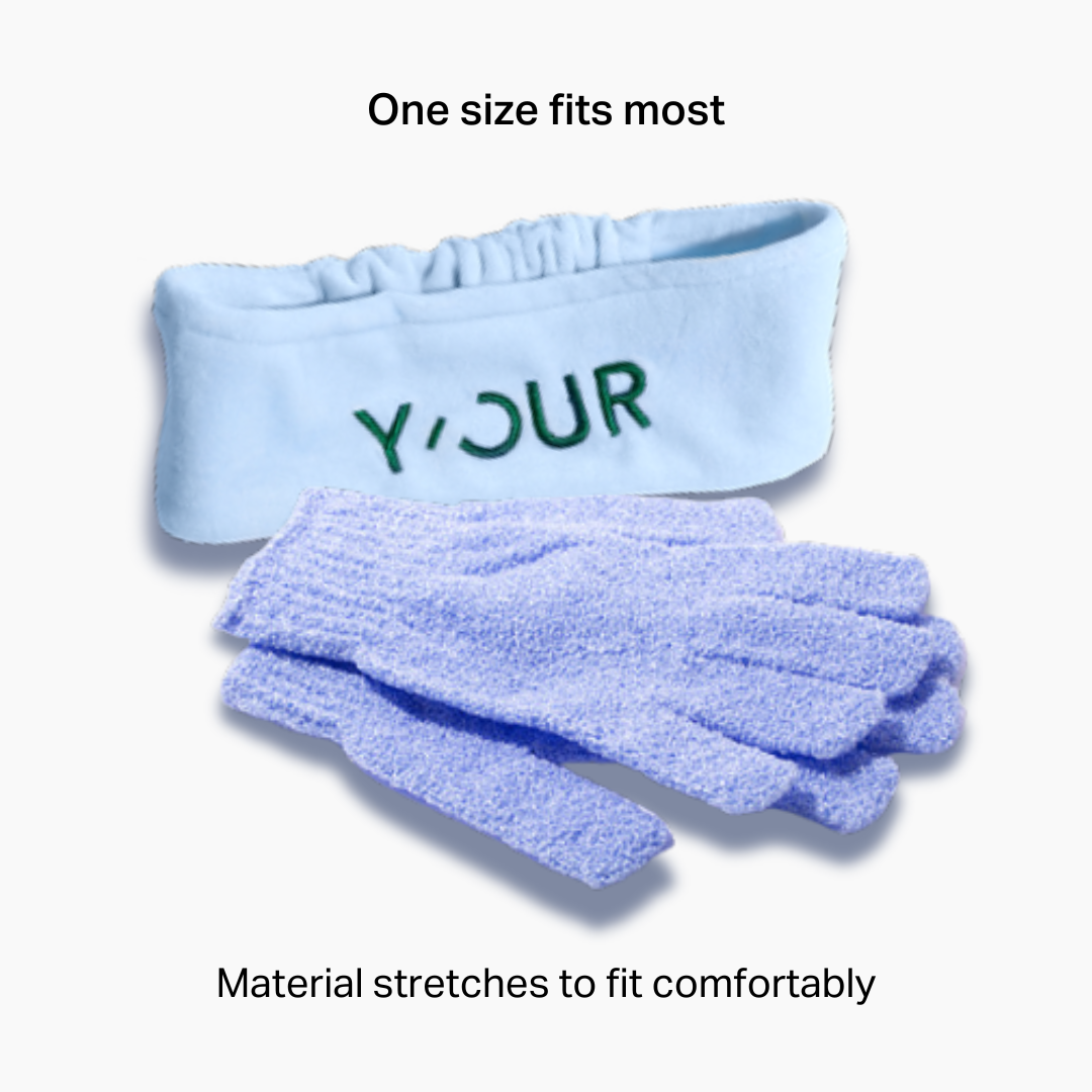 Spa Retreat Duo: Premium Headband & Exfoliating Gloves for Shower, Tanning, and Pre-Shave Care